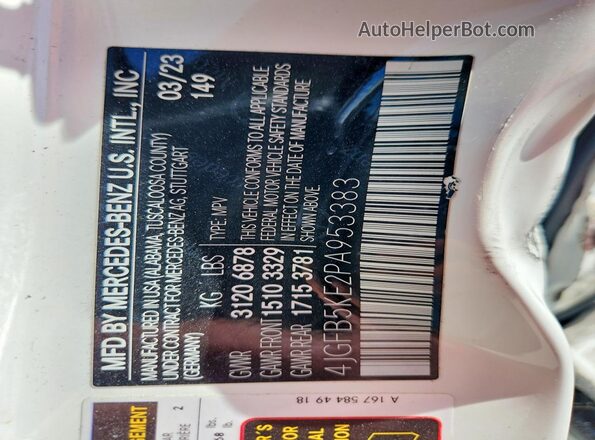 4JGFB5KE2PA953383 2023 MERCEDES-BENZ GLE Белый Вид наклейки с VIN-кодом