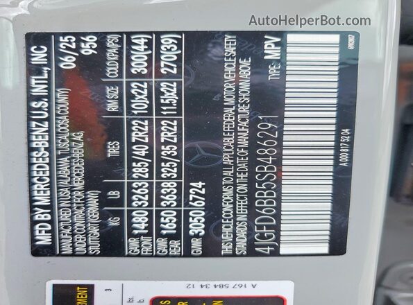 4JGFD6BB5SB486291 2025 MERCEDES-BENZ GLE Gray Widok naklejki z numerem VIN