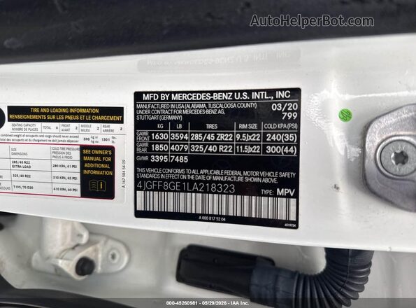 4JGFF8GE1LA218323 2020 MERCEDES-BENZ GLS 580 White Widok komory silnika