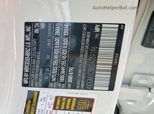 4JGGM1CB8SA059196 2025 MERCEDES-BENZ EQE White VIN կոդի պիտակի տեսք
