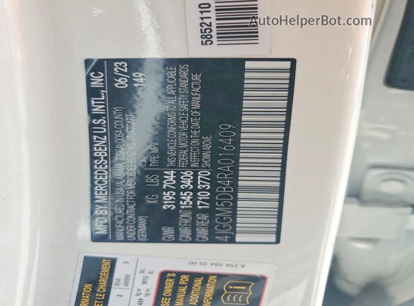 4JGGM5DB4RA016409 2024 MERCEDES-BENZ EQE Белый Панорамный вид салона 360°