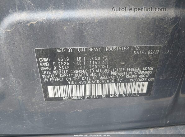 4S3BNAC60H3060127 2017 SUBARU LEGACY Синий Вид подкапотного пространства