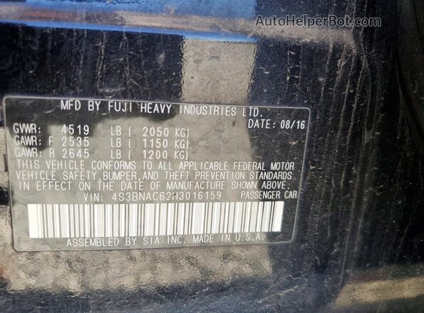 4S3BNAC62H3016159 2017 SUBARU LEGACY Черный Вид подкапотного пространства