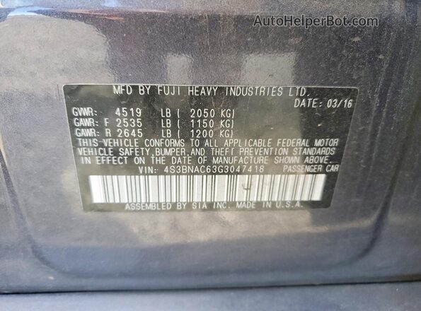 4S3BNAC63G3047418 2016 SUBARU LEGACY Gray Engine compartment view