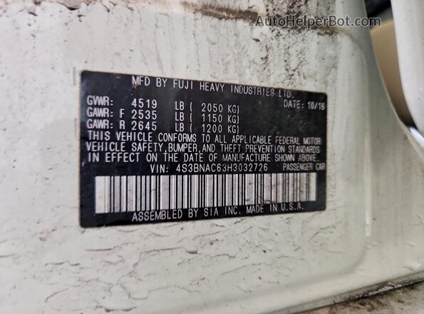 4S3BNAC63H3032726 2017 SUBARU LEGACY Белый Вид подкапотного пространства