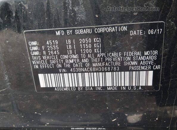 4S3BNAC68H3068783 2017 SUBARU LEGACY Black Widok komory silnika