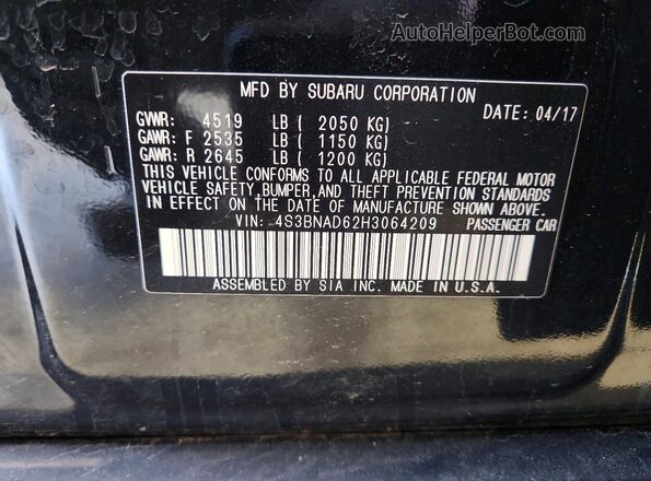 4S3BNAD62H3064209 2017 SUBARU LEGACY Black Widok komory silnika