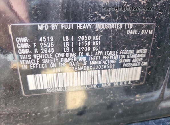 4S3BNAD6XG3036561 2016 SUBARU LEGACY Black Engine compartment view