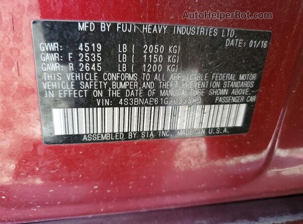4S3BNAE61G3033580 2016 SUBARU LEGACY Maroon Widok komory silnika