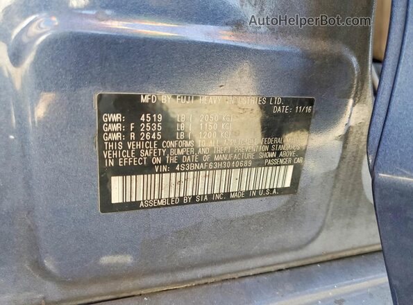 4S3BNAF63H3040689 2017 SUBARU LEGACY Синий Вид подкапотного пространства