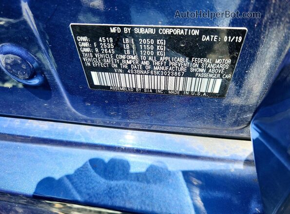 4S3BNAF65K3023867 2019 SUBARU LEGACY Синий Вид подкапотного пространства