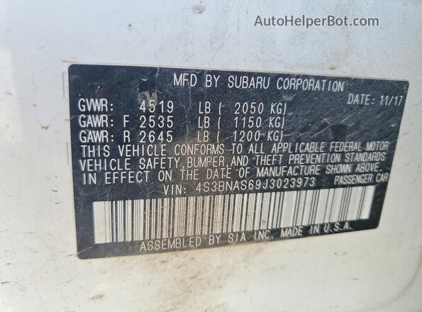 4S3BNAS69J3023973 2018 SUBARU LEGACY Белый Вид наклейки с VIN-кодом