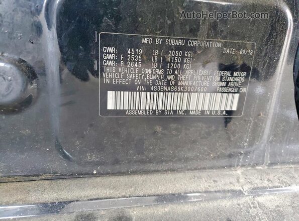 4S3BNAS69K3007600 2019 SUBARU LEGACY Black Widok komory silnika