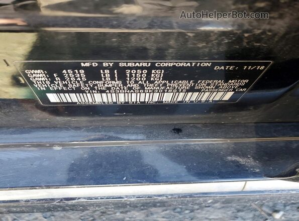 4S3BNAS69K3018015 2019 SUBARU LEGACY Black Вид наклейки з VIN-кодом