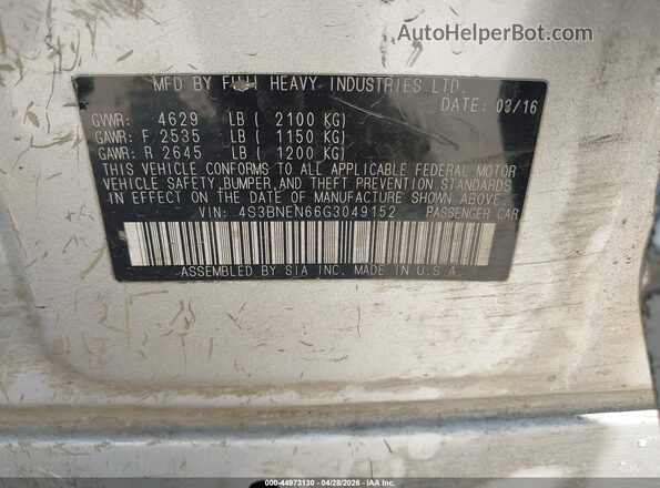 4S3BNEN66G3049152 2016 SUBARU LEGACY Серебряный Вид подкапотного пространства