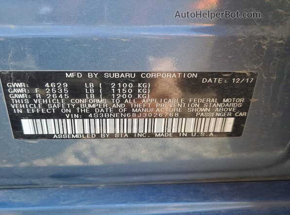 4S3BNEN68J3026768 2018 SUBARU LEGACY Синий Вид подкапотного пространства