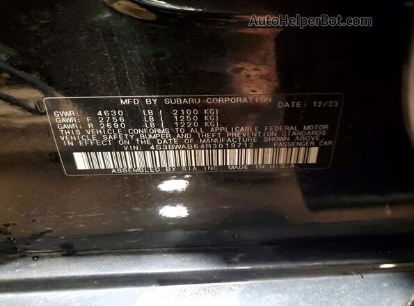 4S3BWAB64R3019712 2024 SUBARU LEGACY Черный Вид подкапотного пространства