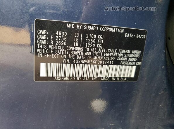 4S3BWAB66P3017411 2023 SUBARU LEGACY Blue Widok komory silnika
