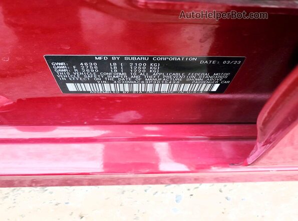 4S3BWAC63P3015498 2023 SUBARU LEGACY Красный Вид наклейки с VIN-кодом