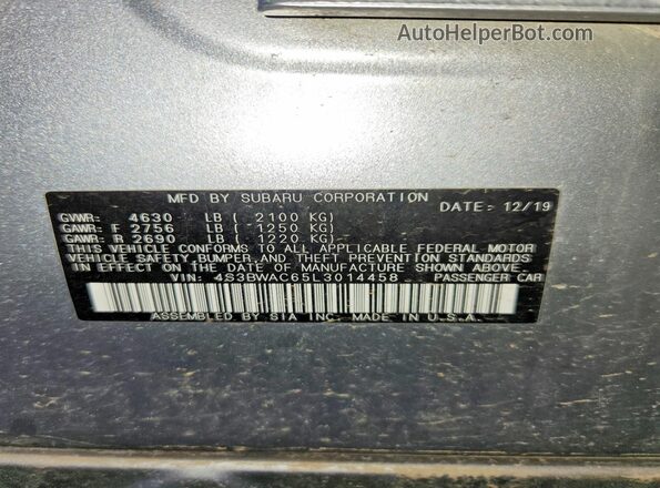 4S3BWAC65L3014458 2020 SUBARU LEGACY Silver Vista del compartimento del motor