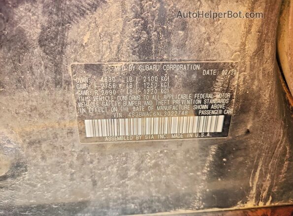 4S3BWAC6XL3022748 2020 SUBARU LEGACY Black Вид підкапотного простору