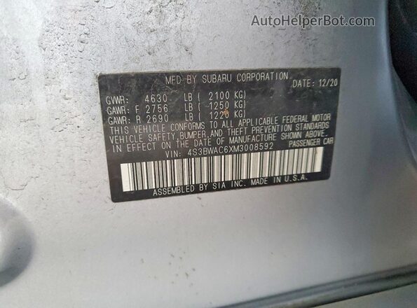 4S3BWAC6XM3008592 2021 SUBARU LEGACY Серебряный Вид подкапотного пространства