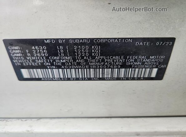 4S3BWAD61R3007689 2024 SUBARU LEGACY Белый Вид подкапотного пространства