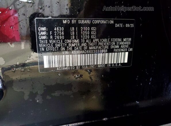 4S3BWAD66S3033808 2025 SUBARU LEGACY Черный Вид наклейки с VIN-кодом