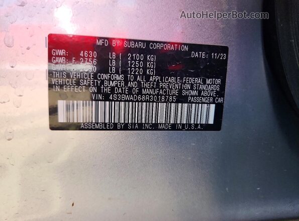 4S3BWAD68R3018785 2024 SUBARU LEGACY Серебряный Вид подкапотного пространства