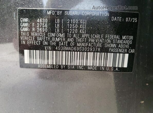 4S3BWAD69S3029378 2025 SUBARU LEGACY Угольный Вид подкапотного пространства