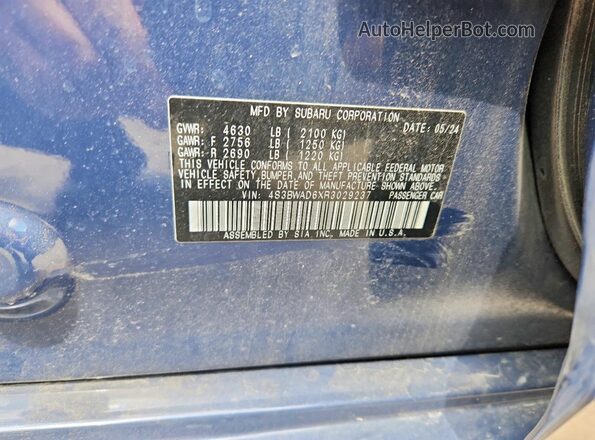 4S3BWAD6XR3029237 2024 SUBARU LEGACY Синий Вид наклейки с VIN-кодом