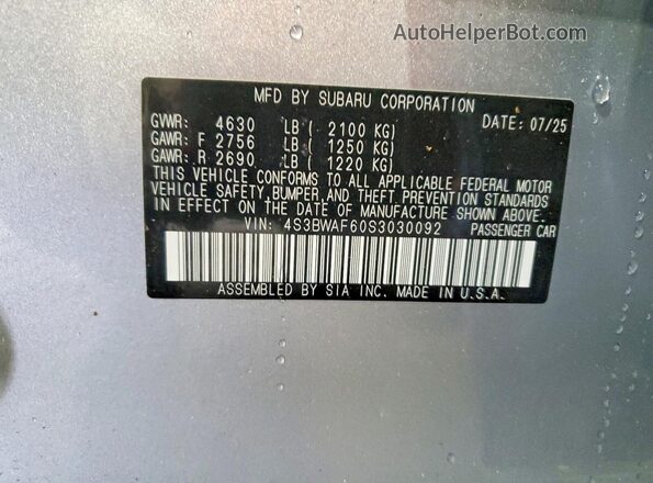4S3BWAF60S3030092 2025 SUBARU LEGACY Серебряный Вид подкапотного пространства