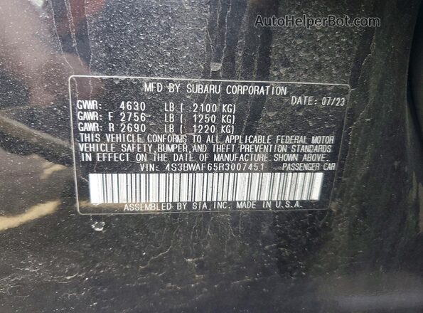 4S3BWAF65R3007451 2024 SUBARU LEGACY Черный Вид наклейки с VIN-кодом
