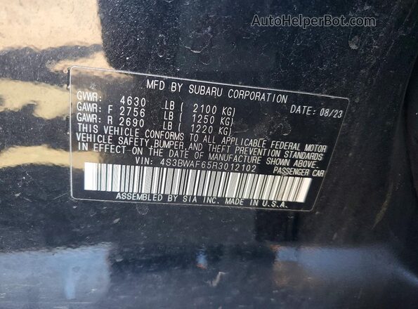 4S3BWAF65R3012102 2024 SUBARU LEGACY Black Շարժիչի բաժամունքի տեսք
