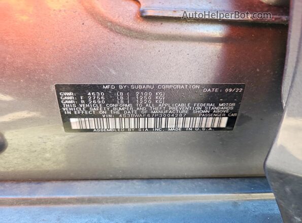 4S3BWAF67P3004287 2023 SUBARU LEGACY Gray Widok komory silnika