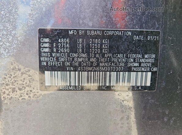 4S3BWGN65M3012307 2021 SUBARU LEGACY Серый Вид подкапотного пространства