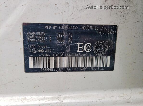 4S3GKAA68H3610014 2017 SUBARU IMPREZA White Widok komory silnika