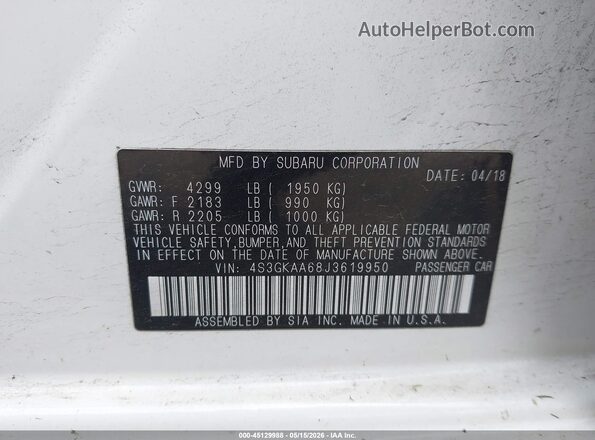 4S3GKAA68J3619950 2018 SUBARU IMPREZA Белый Вид подкапотного пространства
