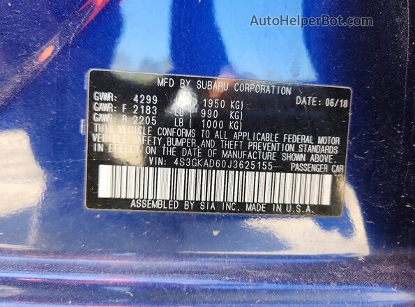 4S3GKAD60J3625155 2018 SUBARU IMPREZA Blue Widok komory silnika