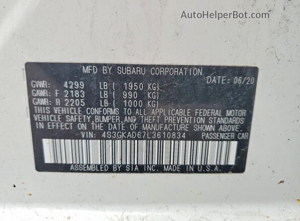 4S3GKAD67L3610834 2020 SUBARU IMPREZA Белый Вид наклейки с VIN-кодом