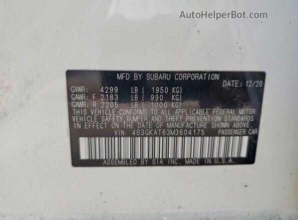 4S3GKAT63M3604175 2021 SUBARU IMPREZA White Widok komory silnika