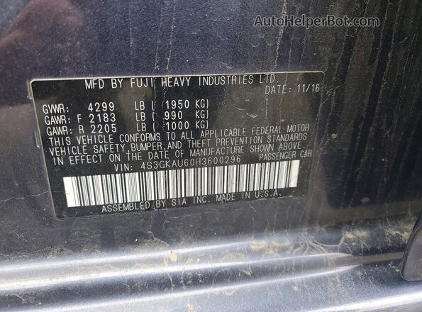 4S3GKAU60H3600296 2017 SUBARU IMPREZA Gray Widok komory silnika