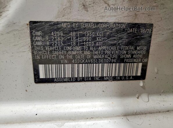 4S3GKAV65L3610796 2020 SUBARU IMPREZA Белый Вид подкапотного пространства