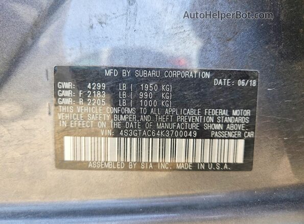 4S3GTAC64K3700049 2019 SUBARU IMPREZA Угольный Вид подкапотного пространства