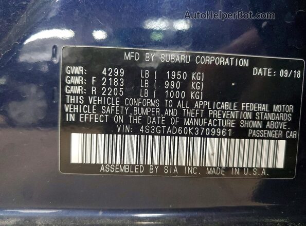 4S3GTAD60K3709961 2019 SUBARU IMPREZA Синий Вид подкапотного пространства