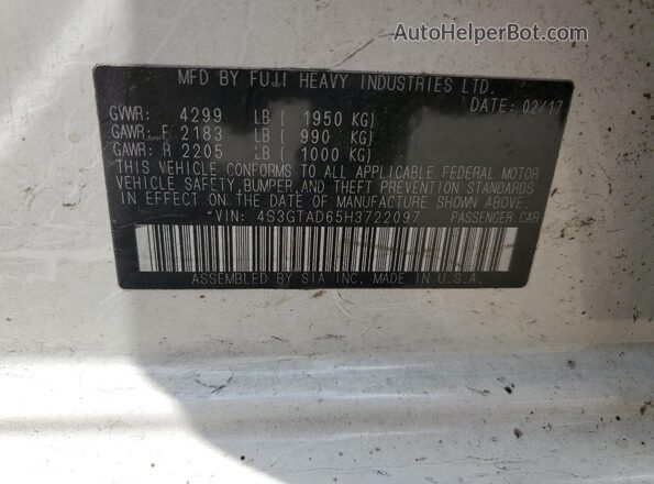 4S3GTAD65H3722097 2017 SUBARU IMPREZA White Вид наклейки з VIN-кодом