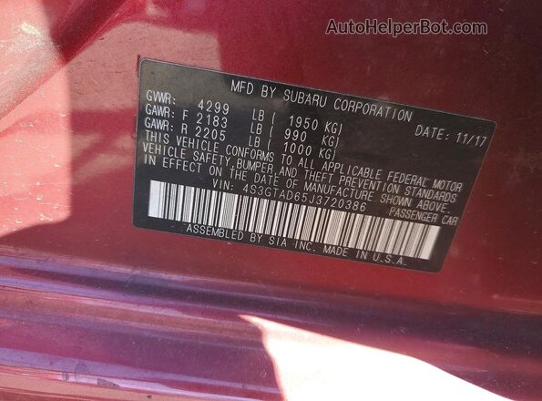 4S3GTAD65J3720386 2018 SUBARU IMPREZA Красный Вид подкапотного пространства