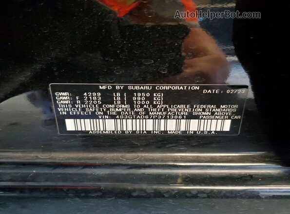 4S3GTAD67P3713061 2023 SUBARU IMPREZA Черный Вид наклейки с VIN-кодом