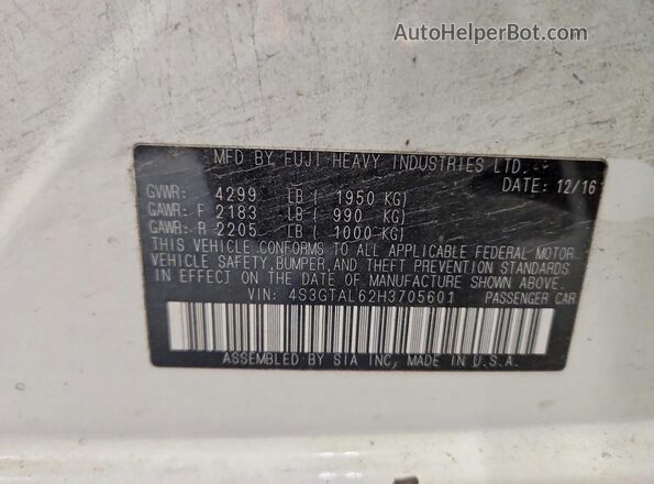 4S3GTAL62H3705601 2017 SUBARU IMPREZA Белый Вид подкапотного пространства