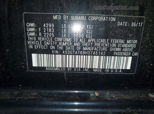 4S3GTAT69H3745142 2017 SUBARU IMPREZA Black Вид наклейки з VIN-кодом